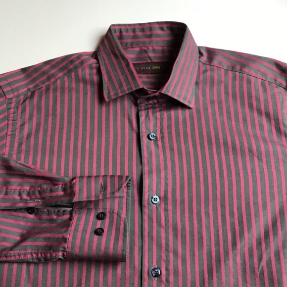 ETRO red & gray striped cotton shirt Sz 15.5-39 made in Italy 🇮🇹 - Picture 4 of 6